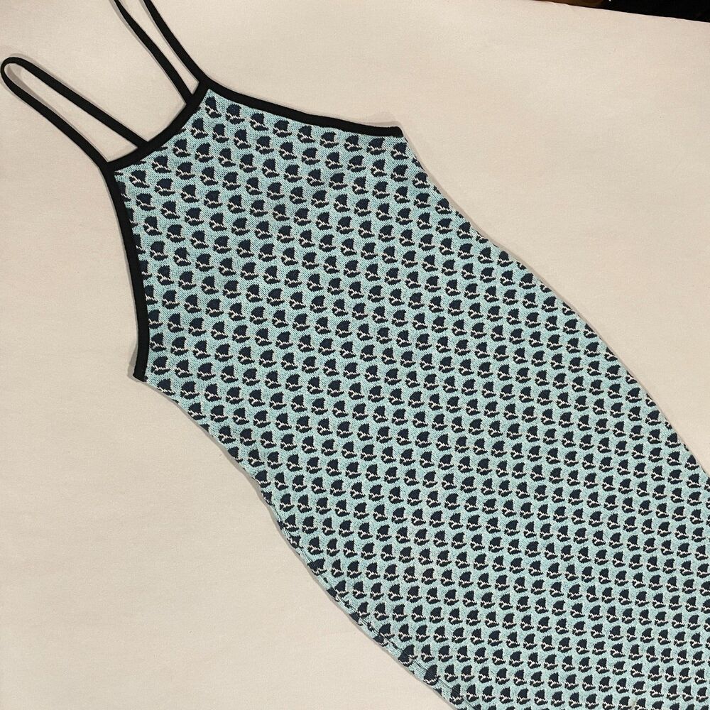 ~ Zara M/L Halter Dress* Boho Blue Knit Stretch Midi Maxi Festival Beach Summer